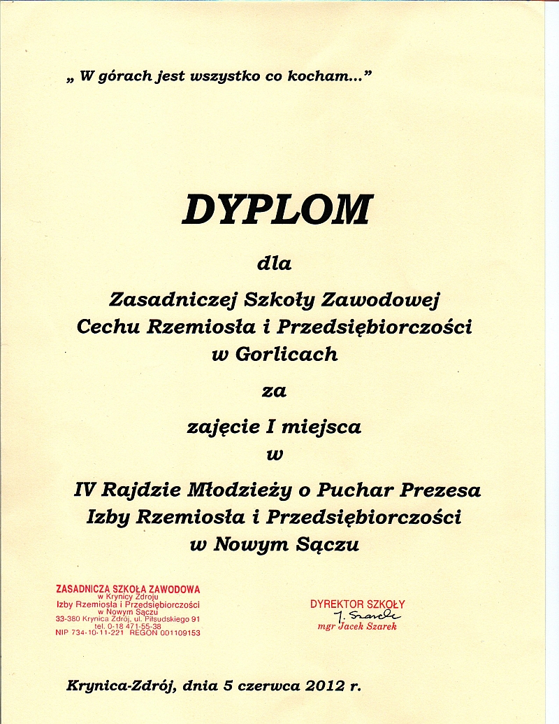 I miejsce w IV Rajdzie Młodzieży o Puchar Prezesa Izby Rzemiosła
