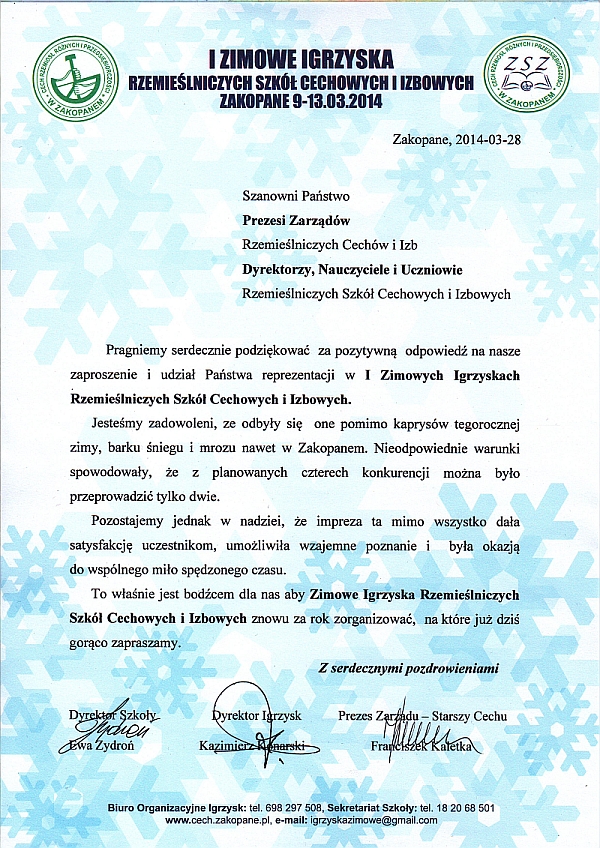 W dniu 12 marca na I Zimowych Igrzyskach Rzemieślniczych Szkół…