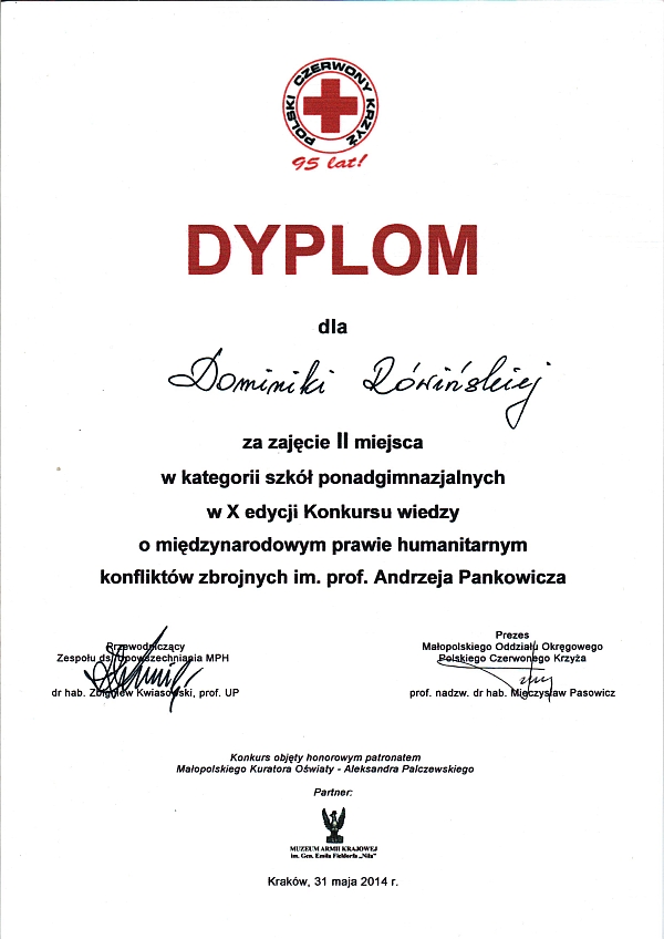 Wiceliderką Konkursu została Dominika Rówińska z klasy II.