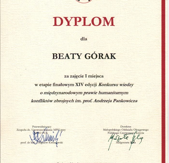 Pierwsze miejsce Beaty Górak z klasy I, w finale czternastej edycji… – ilustracja 1