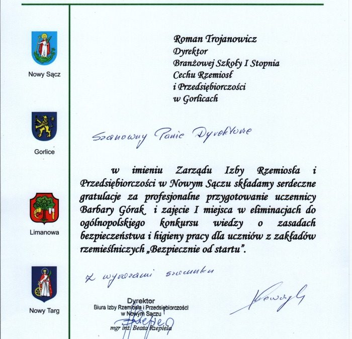 23 kwietnia br. na ręce dyrektora szkoły wpłynął list gratulacyjny… – ilustracja 1
